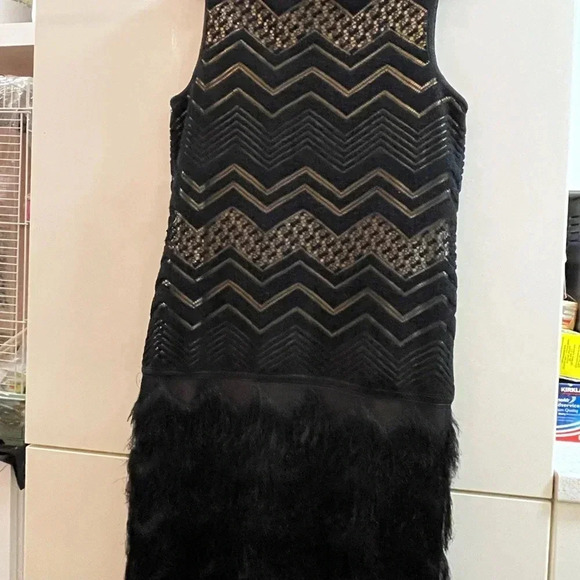 VTG Max studio new cocktail midi lined dress crochet fringe black color Sz XS - Picture 7 of 9